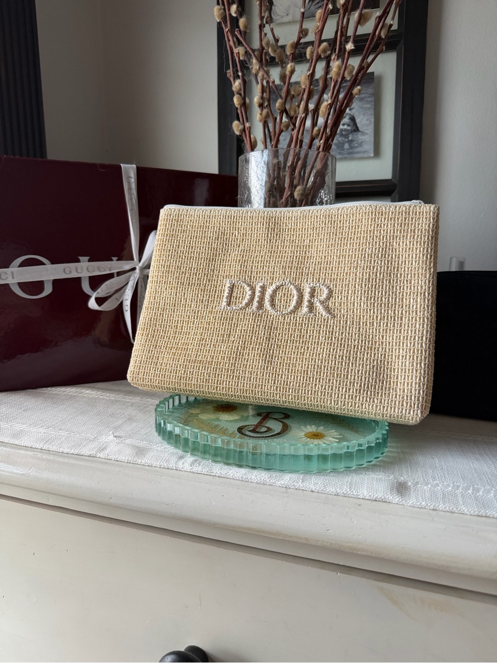 Dior Beige Woven Logo Clutch